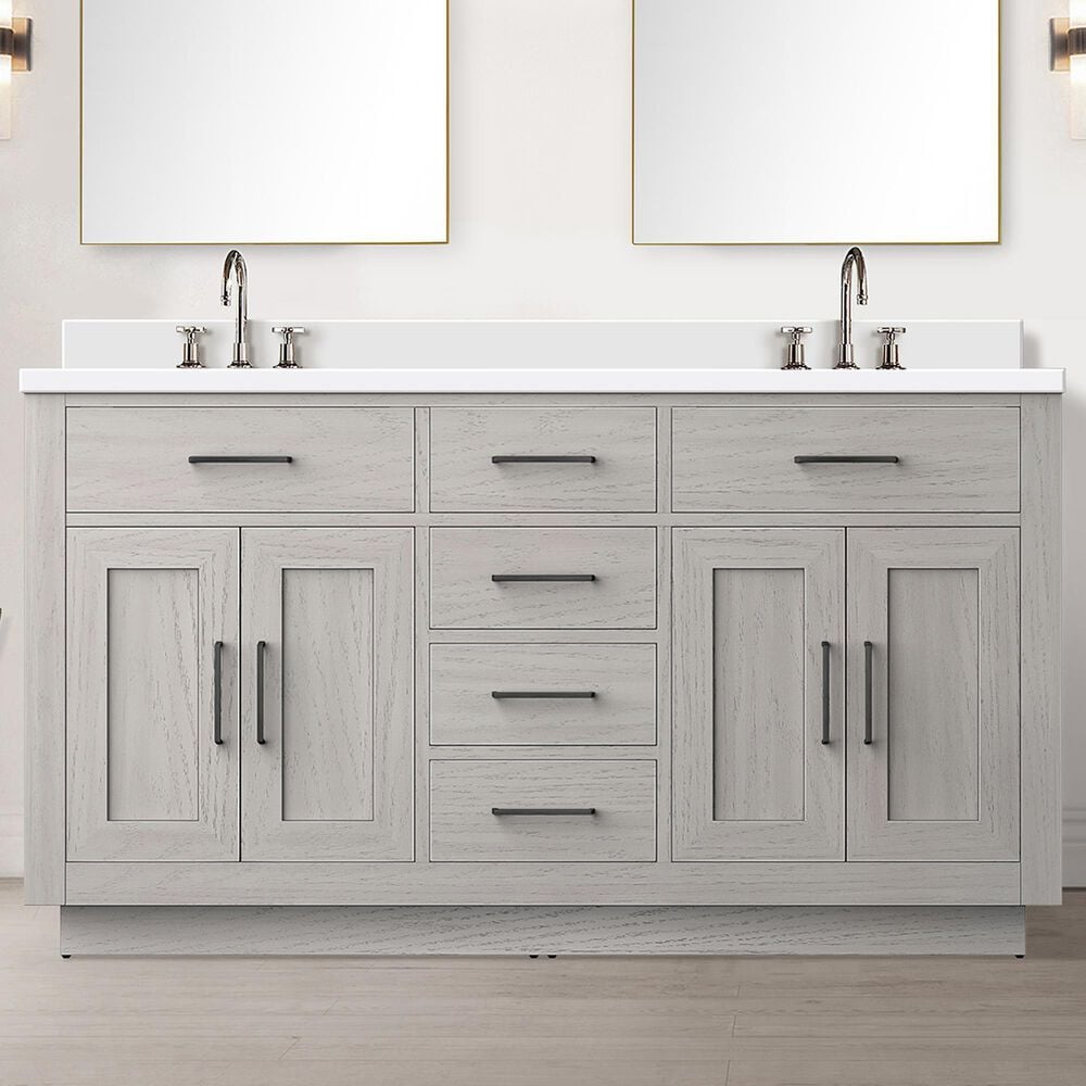 Lexora Home Abbey 60&quot; Double Bathroom Vanity in White Oak with 2 cm White Cultured Marble Top and Rectangular Sinks, , large