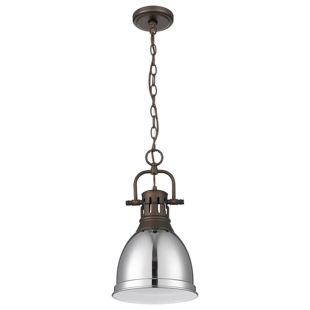 Golden Lighting Duncan 1-Light Small Pendant with Chain and Chrome Shade in Rubbed Bronze, , large