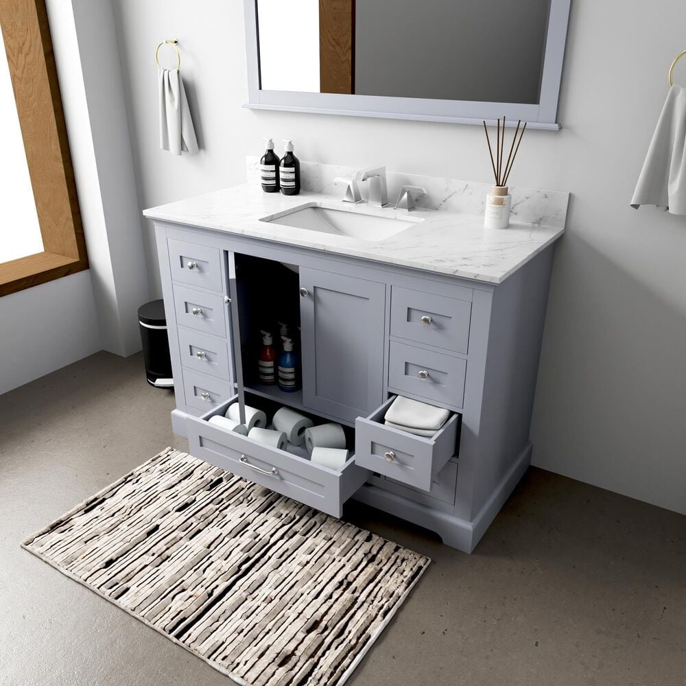 Lexora Home Dukes 48" Single Bathroom Vanity in Dark Grey with 2 cm White Carrara Marble Top and Rectangular Sink, , large