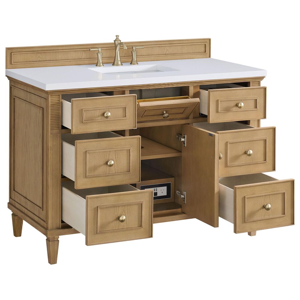 James Martin Vanities Lorelai 48&quot; Single Vanity in Light Natural Oak with 3 cm White Zeus Quartz Top, , large