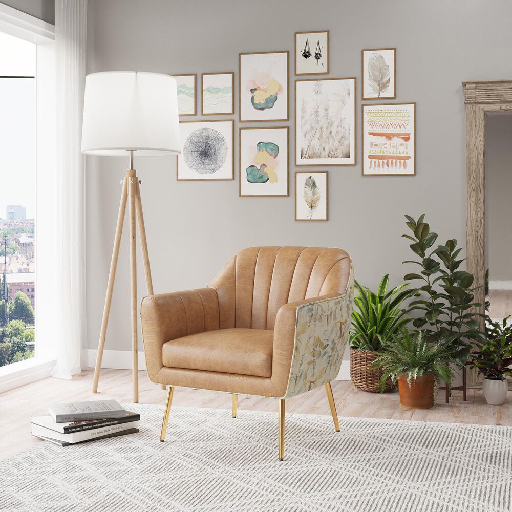 Golden Wave Furniture Ophelia Leaf Print Accent Chair in Saddle, , large