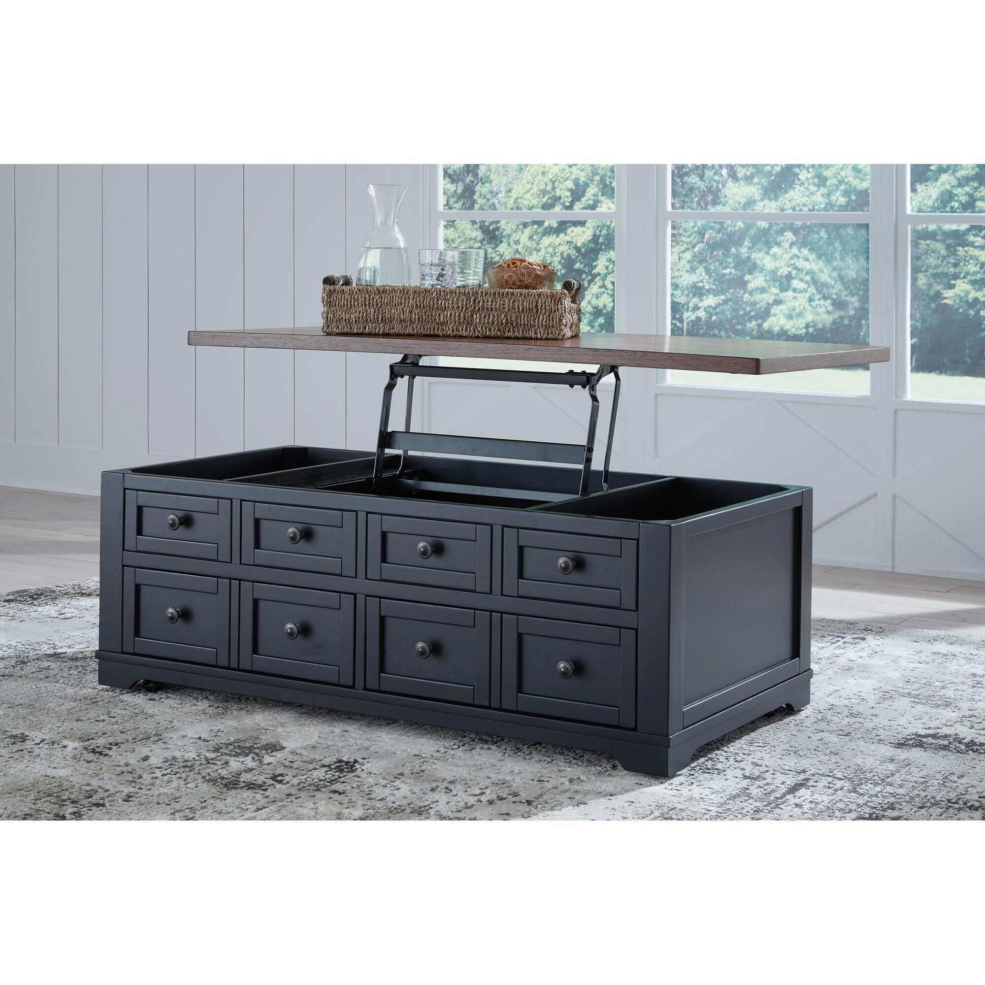 Ashley Wildenauer Lift Top Cocktail Table in Warm Satin Black and