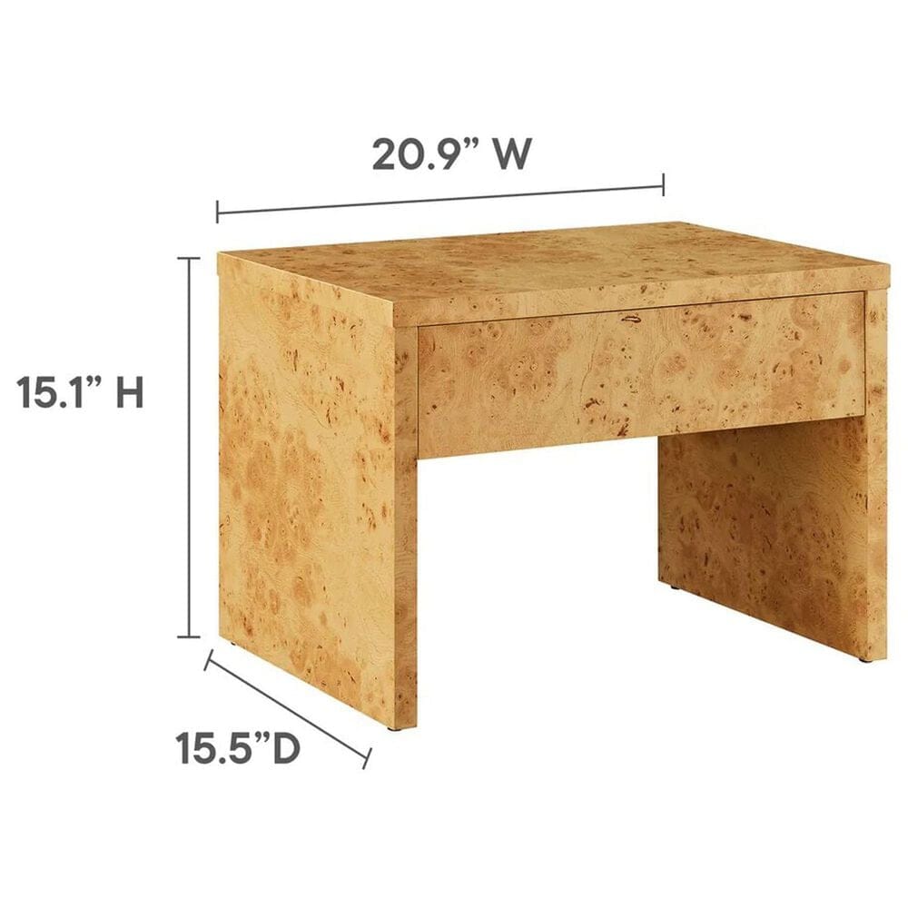 Modway Hudson 1 Drawer Burl Wood Nightstand in Natural, , large