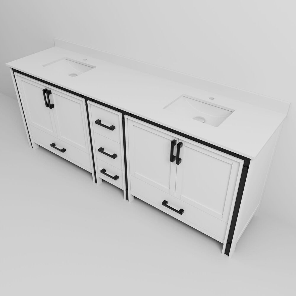 Lexora Home Ziva 84" Double Bathroom Vanity in White with 2 cm White Quartz Top and Rectangular Sinks, , large