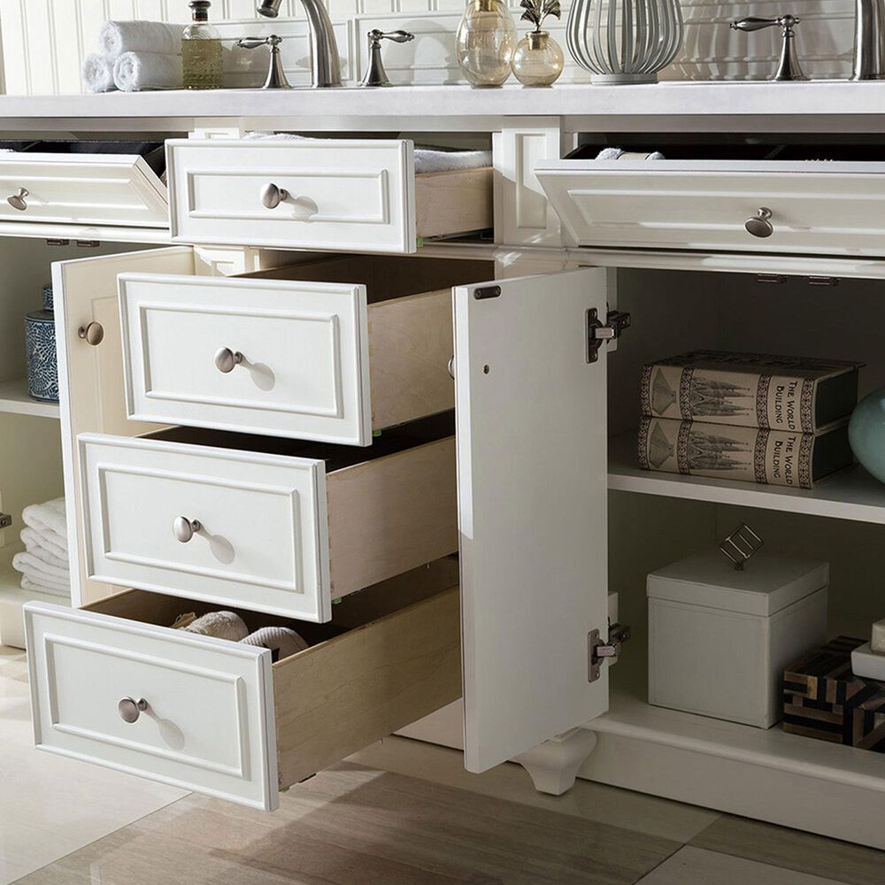 James Martin Vanities Bristol 72&quot; Double Bathroom Vanity in Bright White with 3 cm Arctic Fall Solid Surface Top and Rectangular Sinks, , large