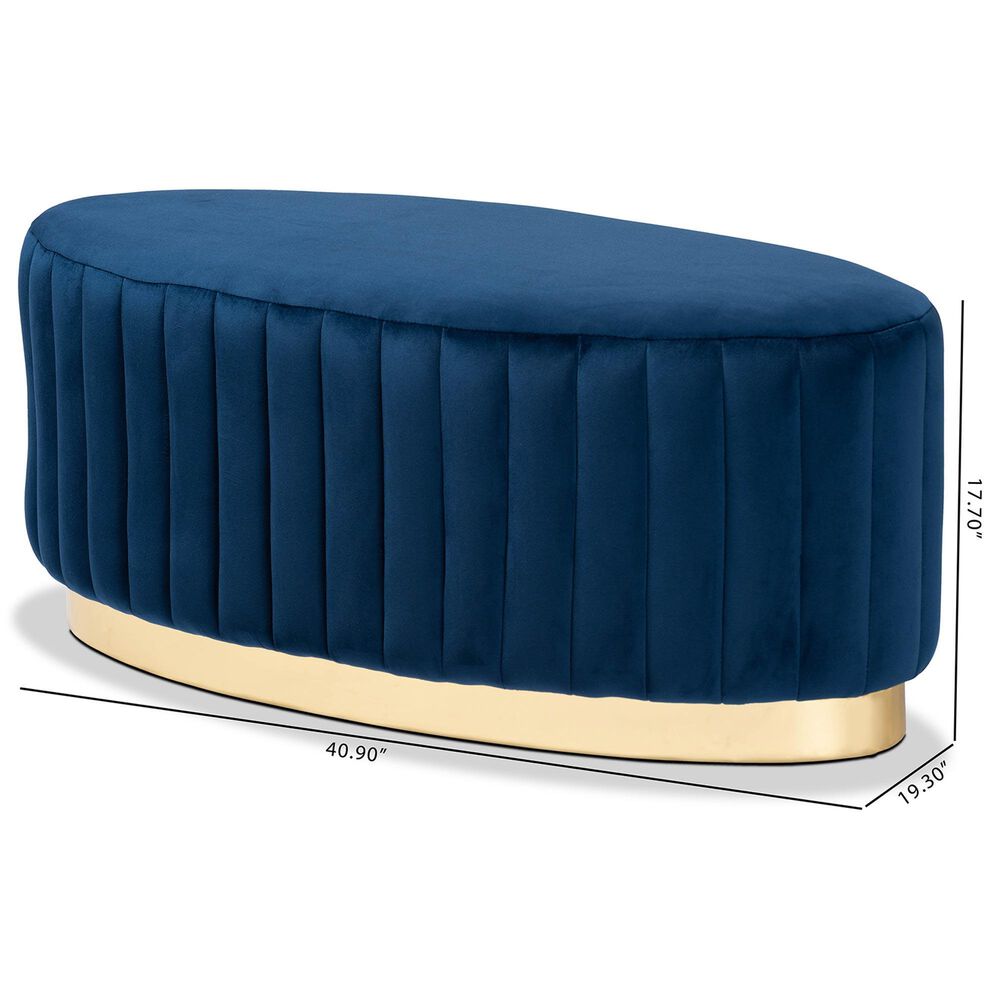 Baxton Studio Kirana Ottoman in Navy Blue and Gold, , large