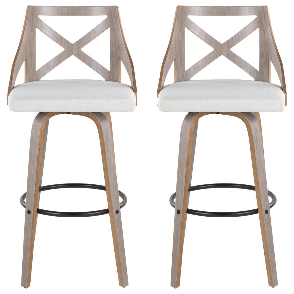 LumiSource Charlotte Swivel Bar Stool with Cream Fabric Upholstery in Light Grey and Black (Set of 2), , large