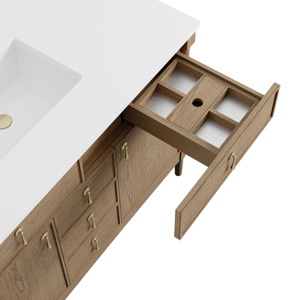 James Martin Kinnsden 48" Single Bathroom Vanity in Weathered Oak with 3 cm Tajnar Eclos Top, Rectangular Sink and FreePower Wireless Charger, , large