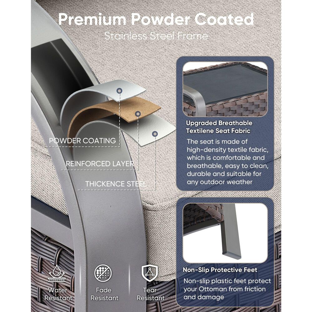 Sunwell Garden Outdoor Ottoman with Navy Cushion in Brown (Set of 2), , large