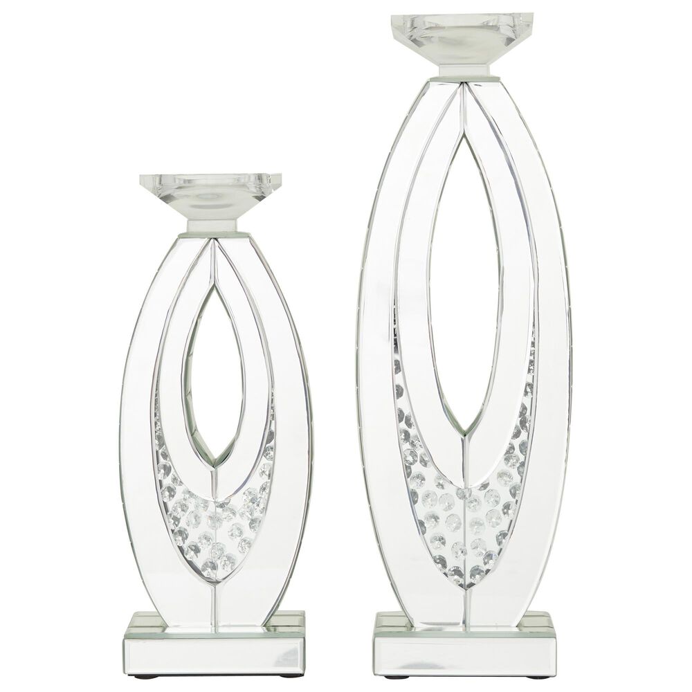 Maple and Jade Wood and Clear Glass Candleholder in Silver (Set of 2), , large