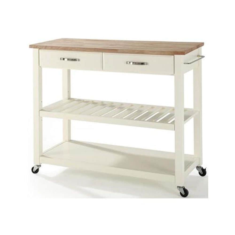 Crosley Furniture Natural Wood Top Kitchen Cart in White, , large