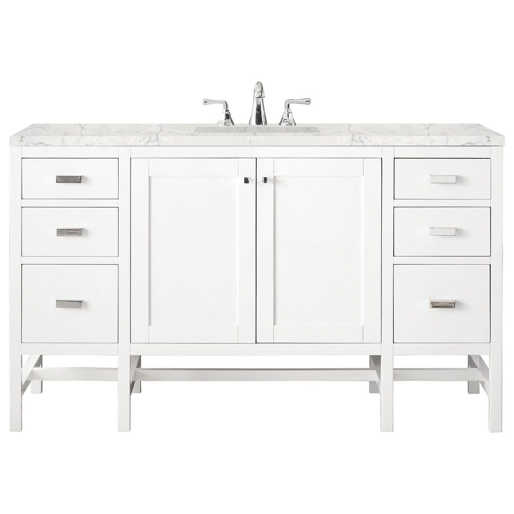 James Martin Vanities Addison 60" Single Bathroom Vanity in Glossy White with 3 cm Eternal Jasmine Pearl Quartz Top and Rectangular Sink, , large
