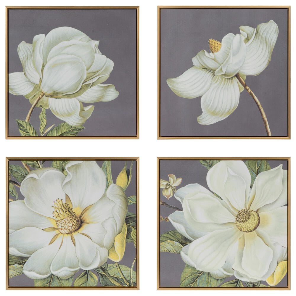 Hearth and Haven 20" x 20" Botanical Wall Art Print in White, Gold and Gray (Set of 4), , large