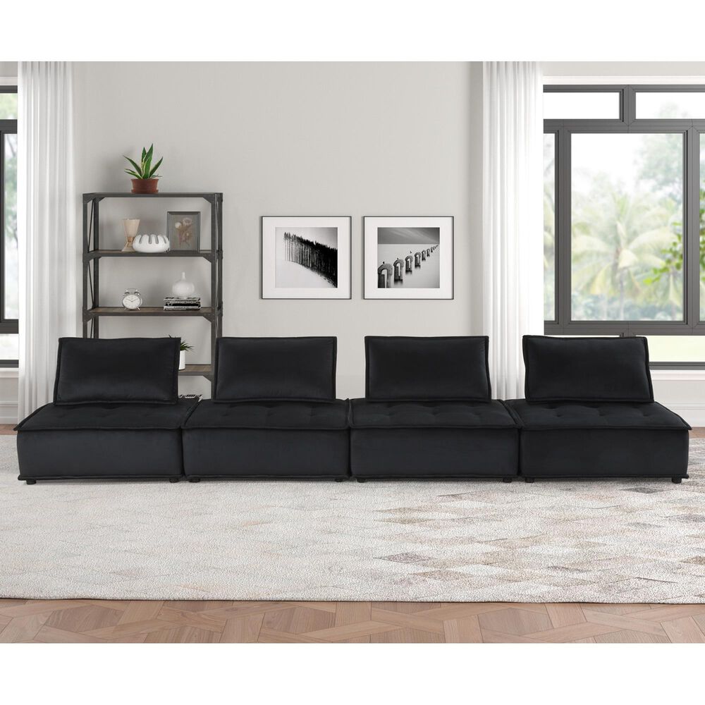HOMLUX Anna A 4-Piece Stationary Sectional Sofa in Black Velvet, , large