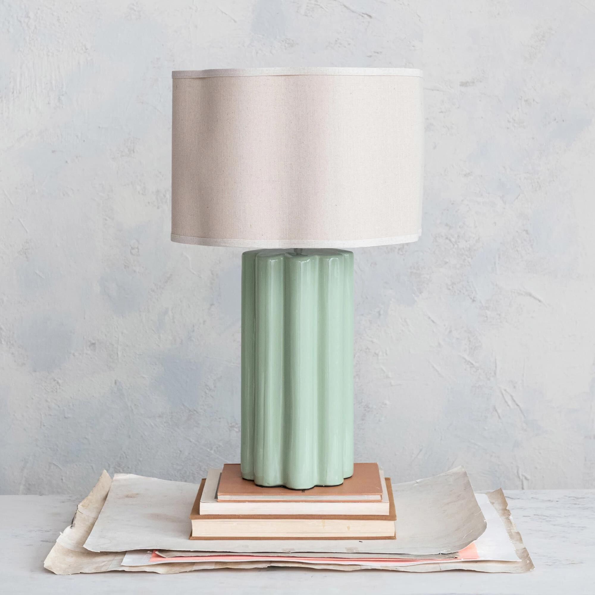 Teak Interiors Fluted Tb Lamp Scalloped Shade