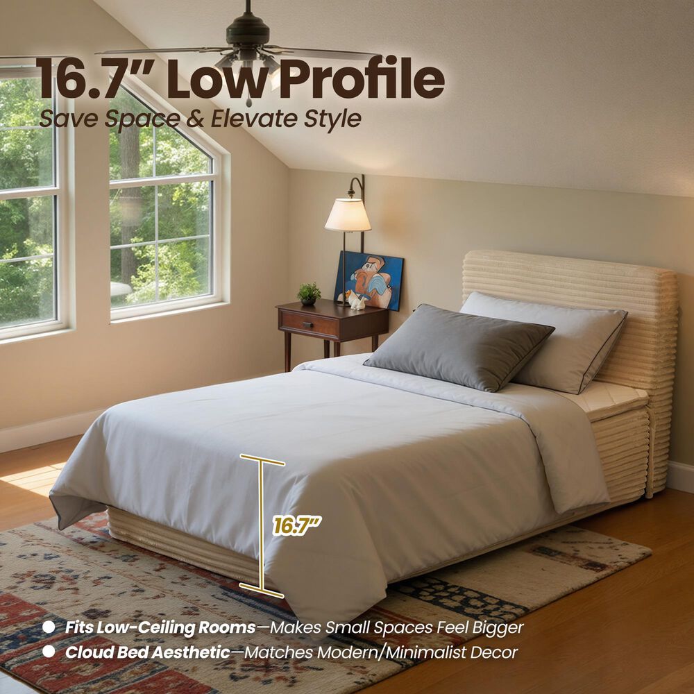 HOMLUX Plush Twin Mattress with Beige Headboard, , large