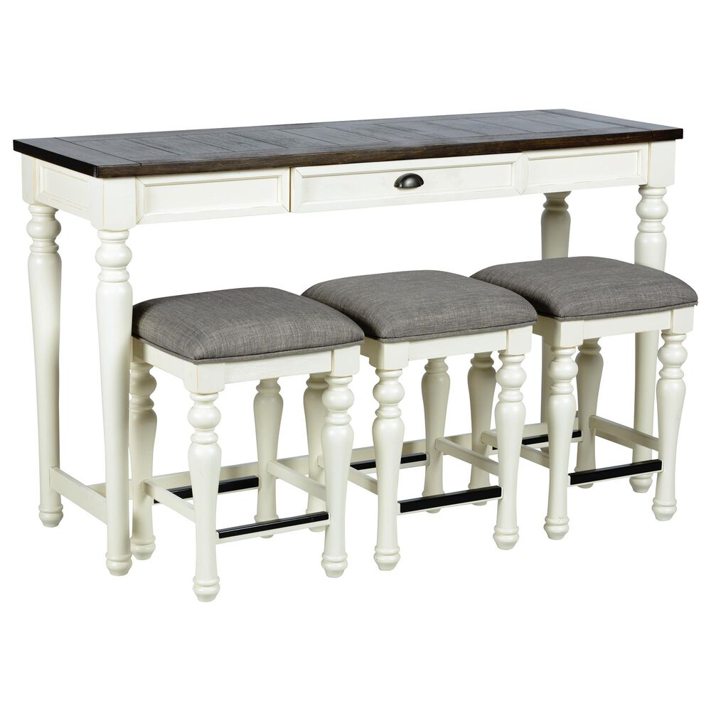 Steve Silver Jackson Sofa Bar with 3 Stool in White and Oak, , large