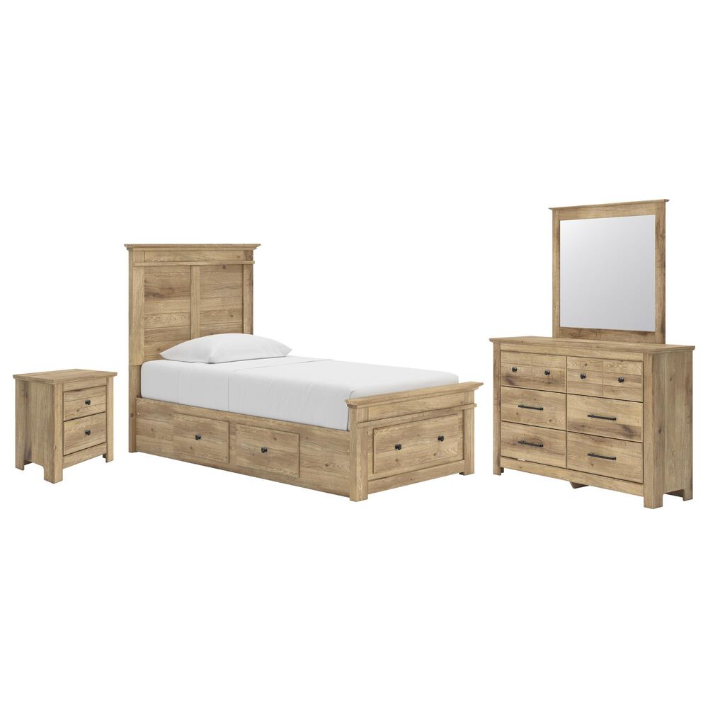 Ashley Makidern 4-Piece Twin Storage Bedroom Set with Five Drawers in Natural Brown, , large