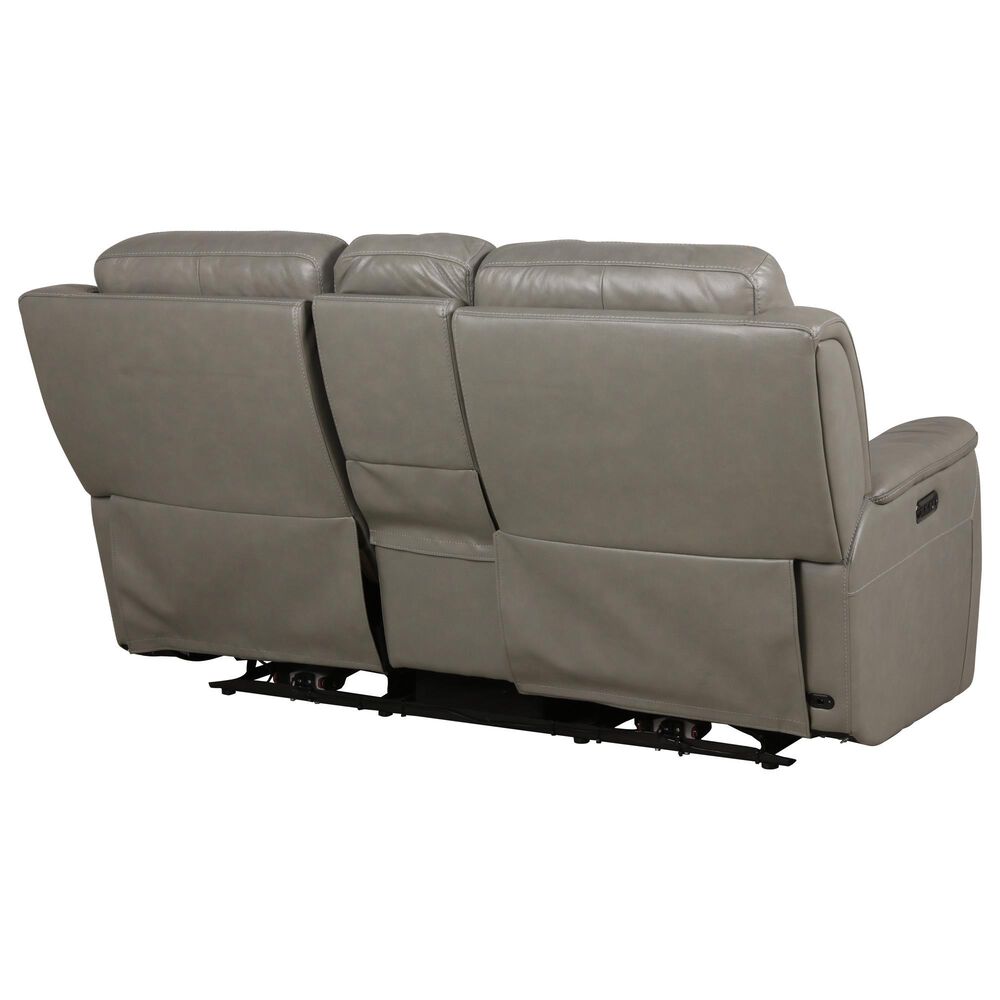 Bassett Leather Power Reclining Console Loveseat with Power Headrest and Lumbar in Light Gray, , large