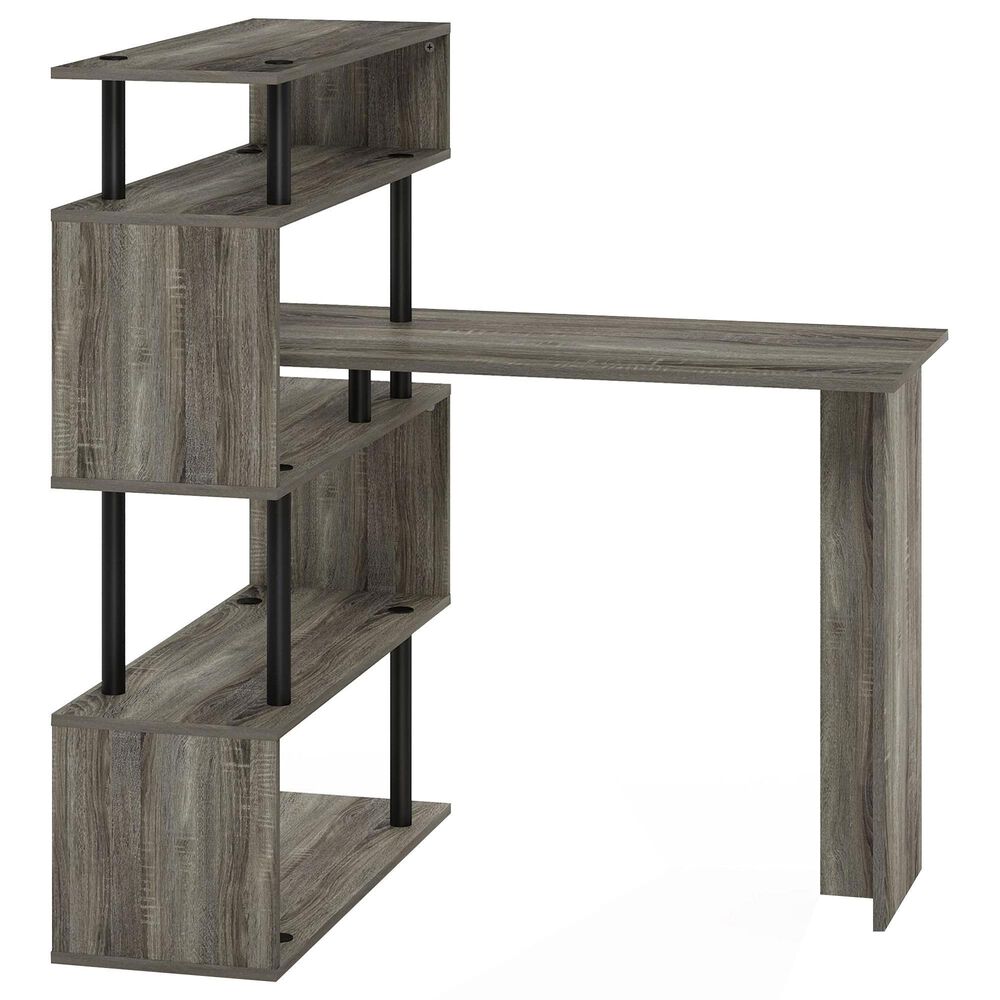 HOMLUX 5-Tier Shelves L-Shape Computer Desk in French Oak Grey and Black, , large