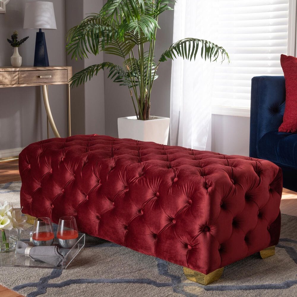 Baxton Studio Avara Bench Ottoman in Burgundy, , large