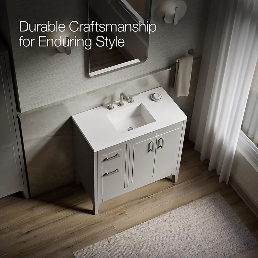 Kohler Seer 36" Single Bathroom Vanity in Mohair Grey with 3 cm Pure White Quartz Top and Rectangular Sink, , large