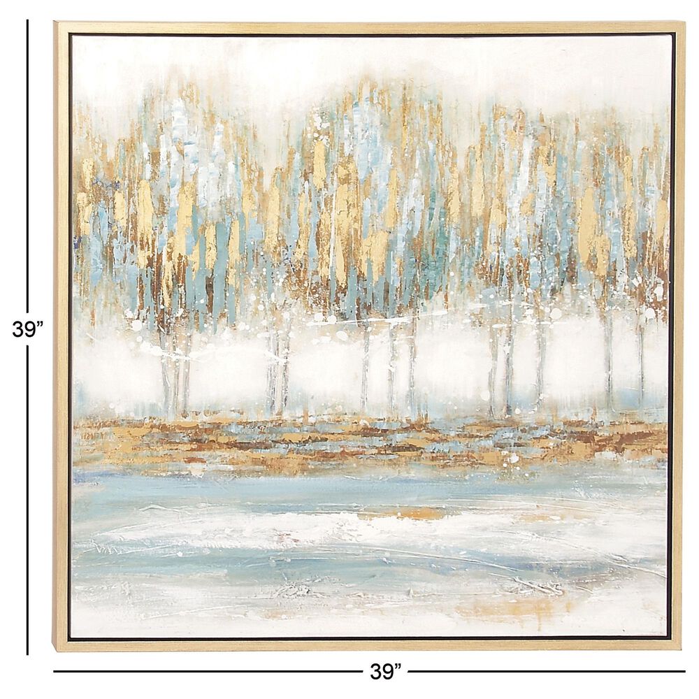Maple and Jade 39&quot; x 39&quot; Lakeside Canvas Wall Art in Brown, Blue and Yellow, , large