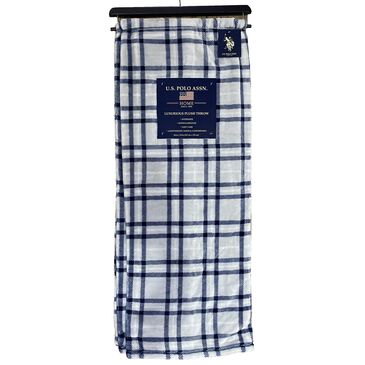 US Home Brands Newton Plaid Plush Throw in Blue and White, , large