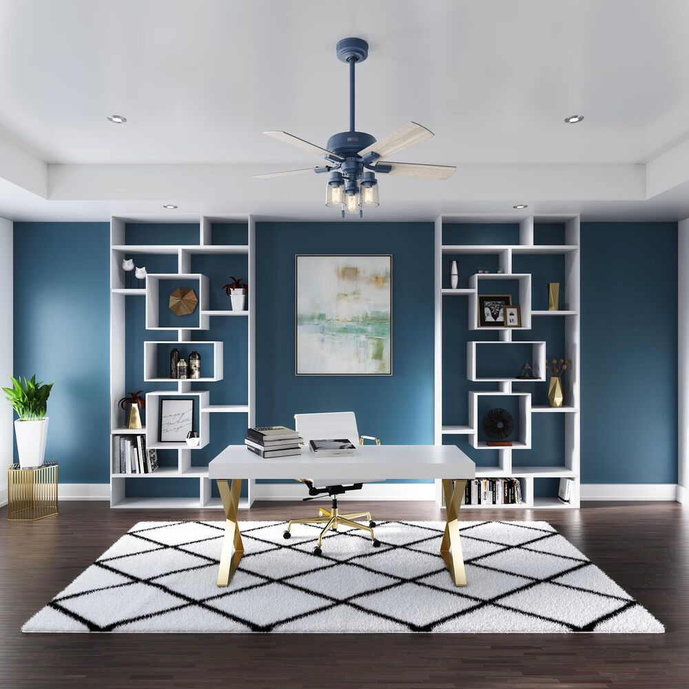 Hunter Hartland 44&quot; Ceiling Fan with LED Lights in Indigo Blue, , large