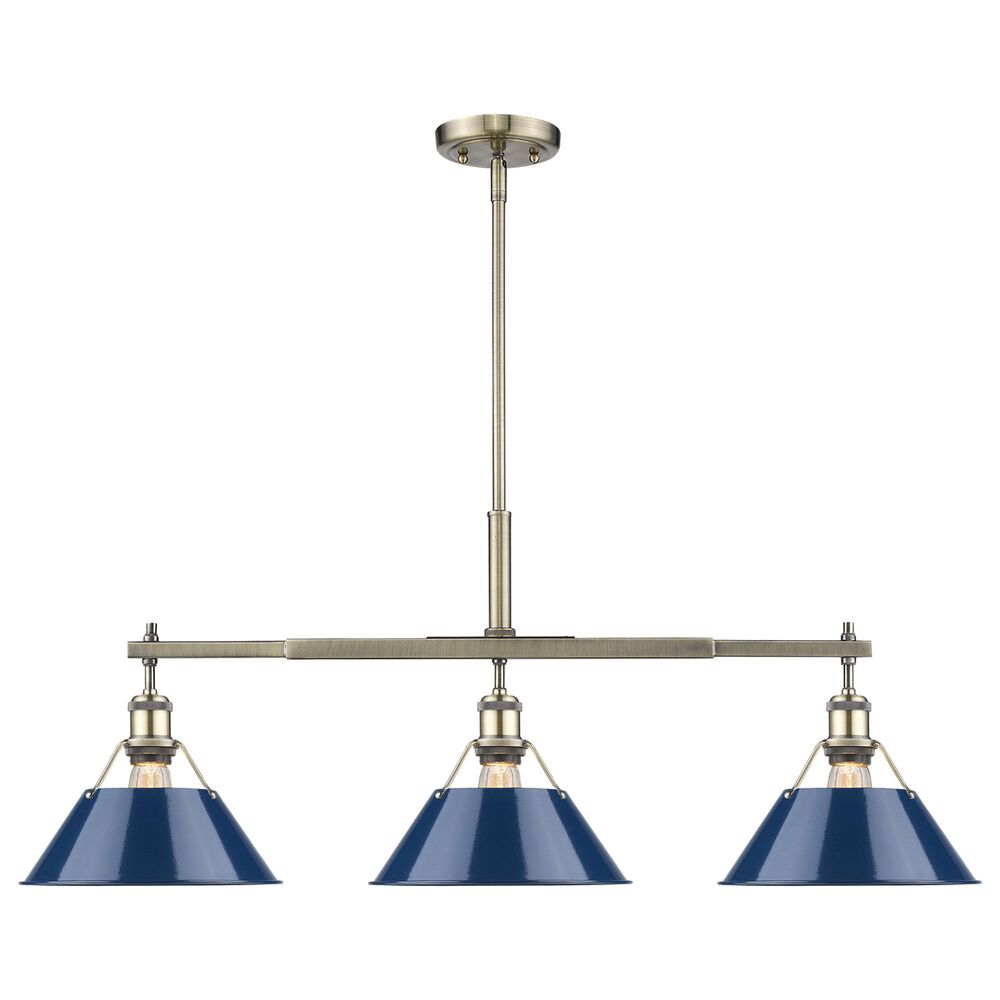 Golden Lighting Orwell 3-Light Linear Pendant with Matte Navy Shade in Aged Brass, , large