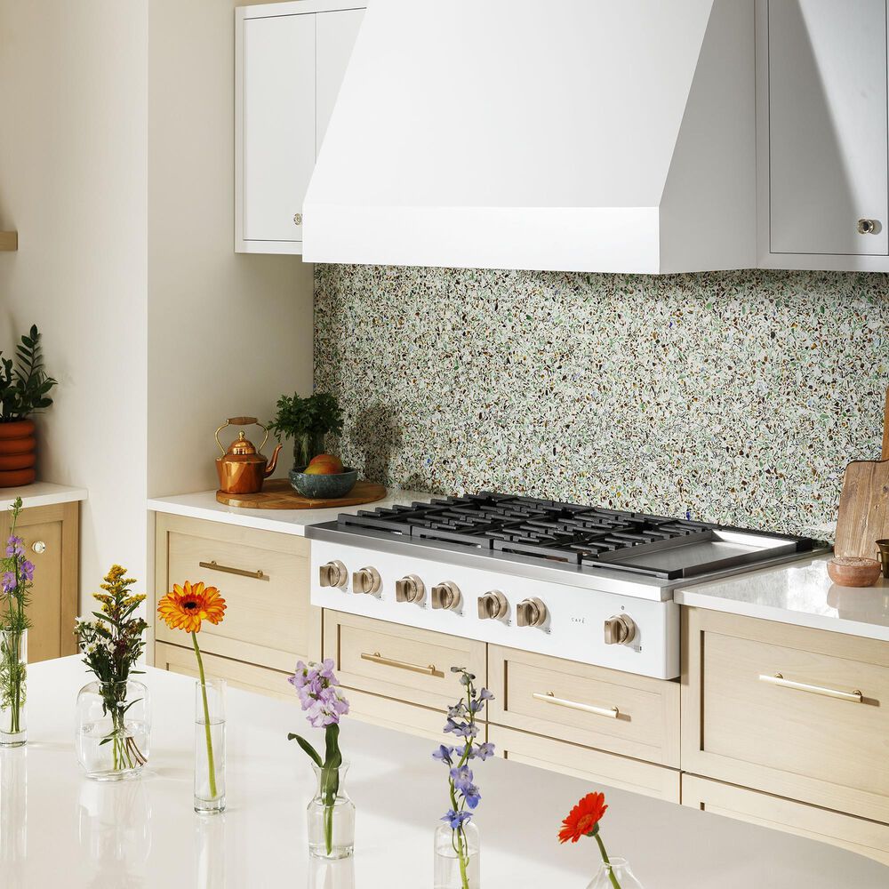 Cafe 48&quot; Natural Gas Rangetop with Integrated Griddle in Matte White and Brushed Bronze, , large