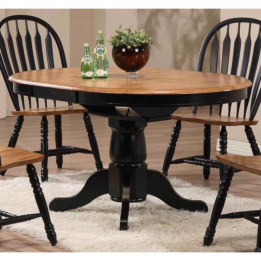 Radius Single Pedestal Dining Table in Deep Rustic Oak and Black, , large