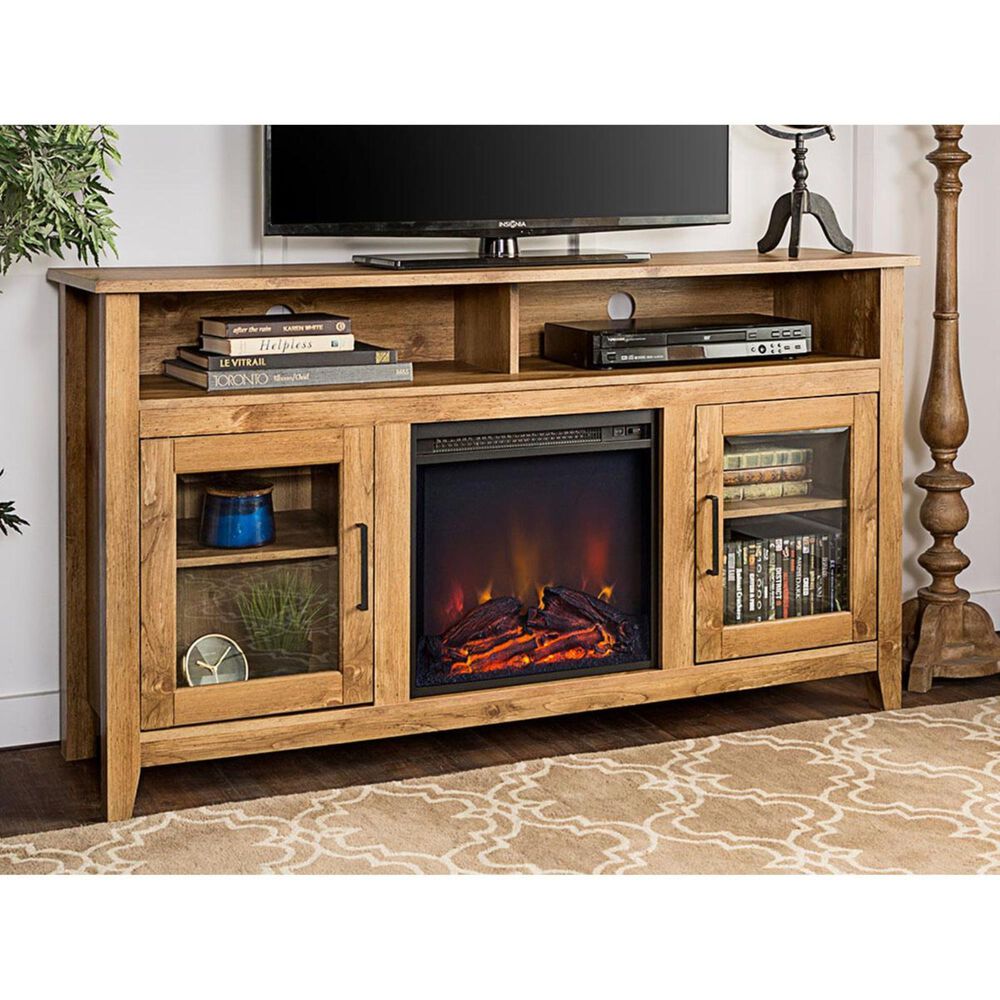Walker Edison 58" Tall Fireplace TV Stand in Barnwood NFM