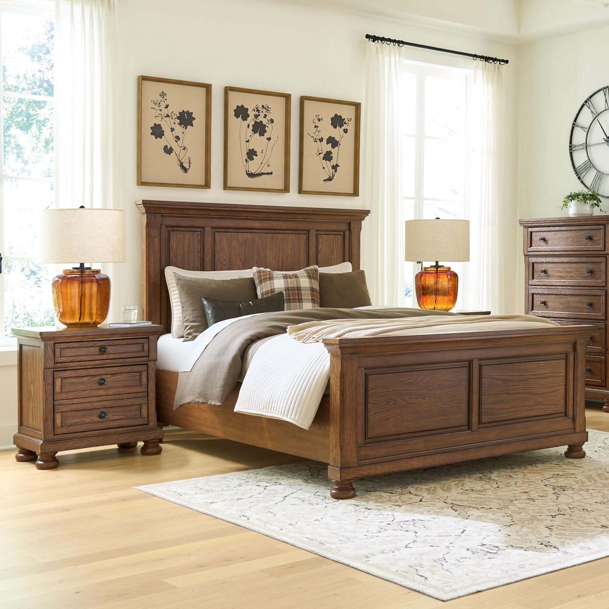 Ashley Zackaryn 3 Piece Queen Bedroom Set in Warm Brown with Panel