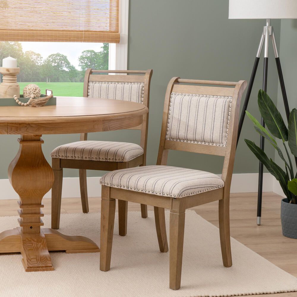 Linon Home Decor Emerson Side Chair with Beige Striped Upholstery in Grey Wash, , large