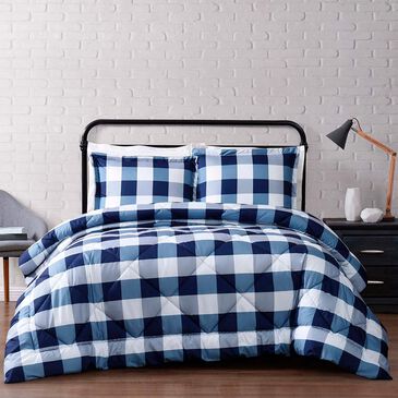 Pem America Truly Soft Everyday 3-Piece Full/Queen Buffalo Plaid Comforter Set in Navy and White, , large