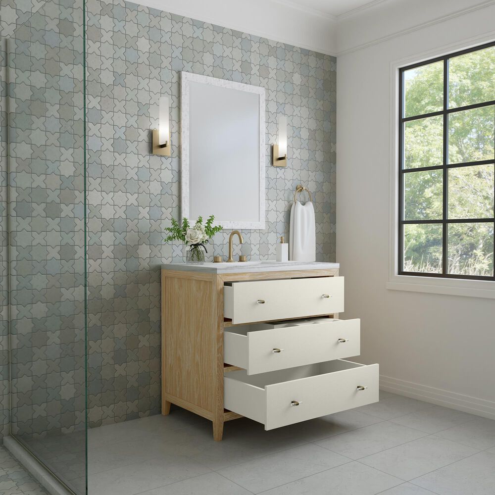 James Martin Vanities Celeste 36&quot; Single Vanity in Sun-washed Oak with Embossed Shagreen and with Single Hole 3 cm Arctic Fall Top &amp; Backsplash, , large