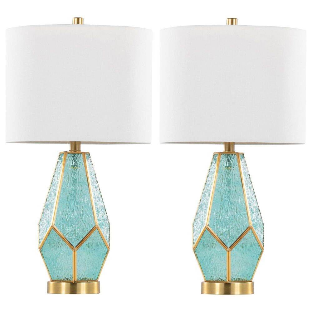 LumiSource Geo Rain Glass Table Lamp in Gold and Turquoise (Set of 2), , large