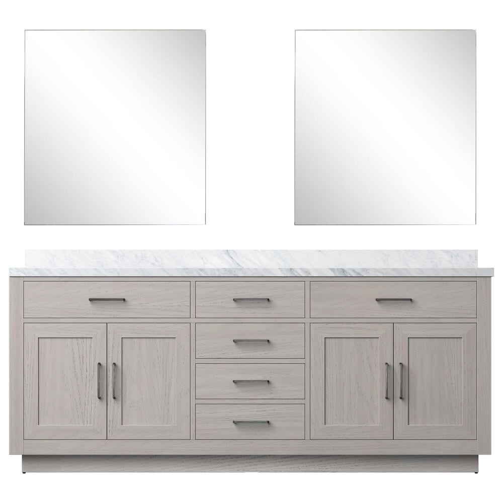Lexora Home Abbey 80&quot; Double Bathroom Vanity in Black Oak with 2 cm White Carrara Marble Top, Rectangular Sinks and 36&quot; Mirrors, , large
