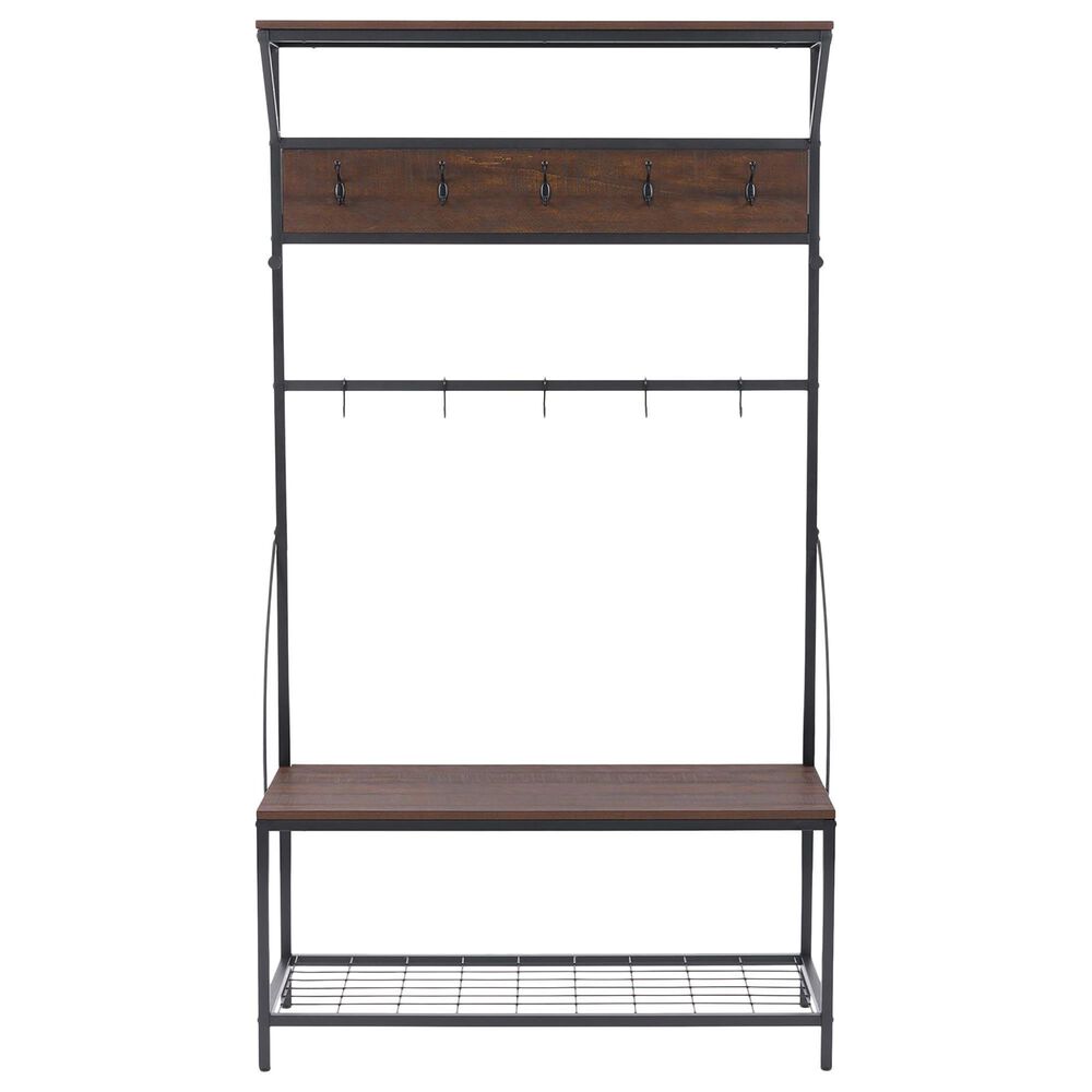 CorLiving Rowan Hall Tree Bench with Shoe Rack in Brown and Black