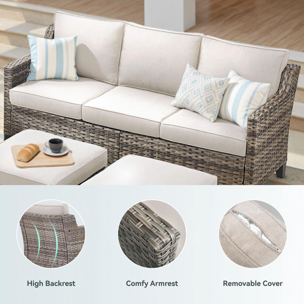 Sunwell Garden 30"H 3-Seater Outdoor Sofa with Beige Cushions in Gray, , large