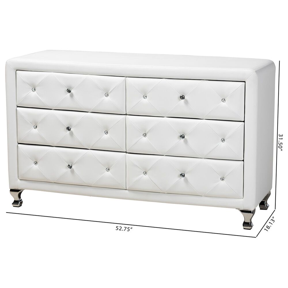 Baxton Studio Luminescence 6-Drawer Dresser with White Upholstered in Chrome, , large