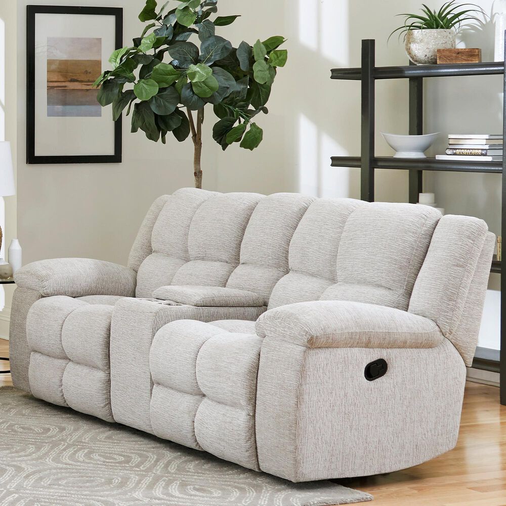 Simeon Collection Buster Manual Dual Reclining Sofa and Console Loveseat Set in Opal Taupe, , large