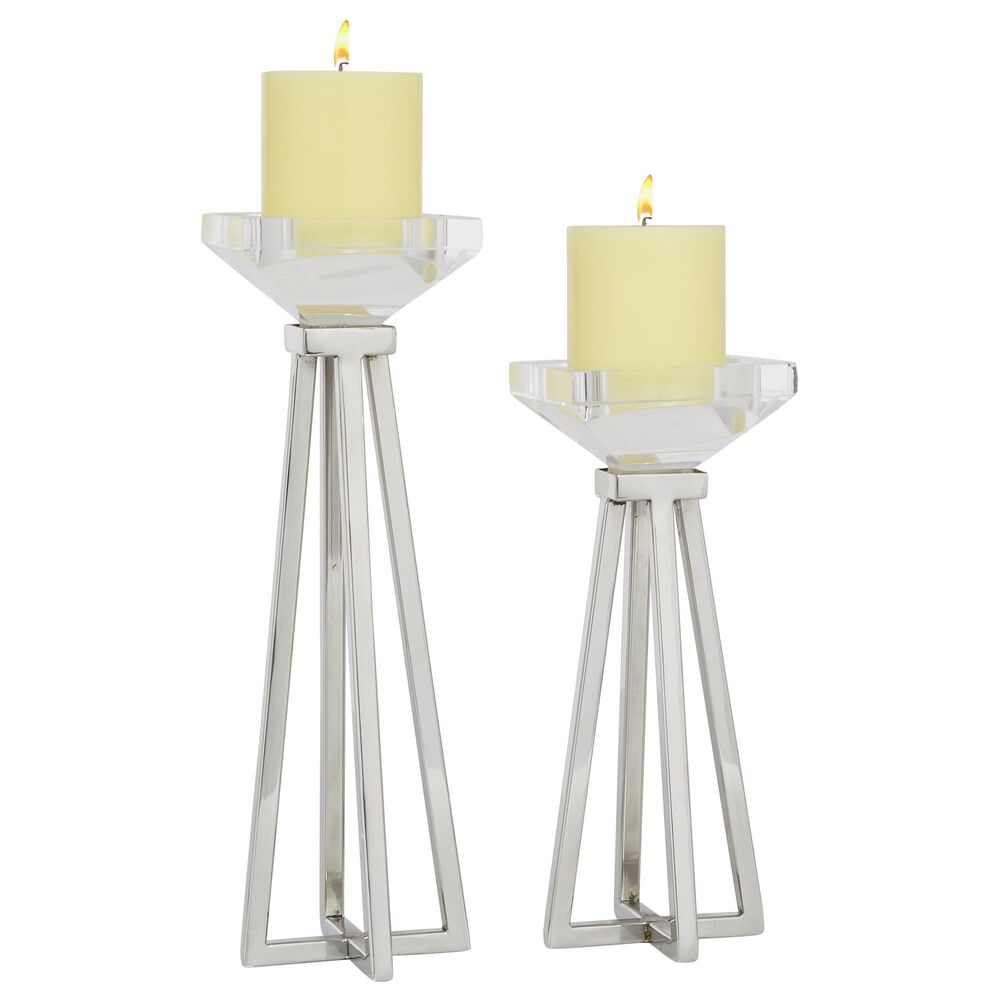 Maple and Jade Glam Stainless Steel Candle Holder Set of 2 in Silver and Clear, , large