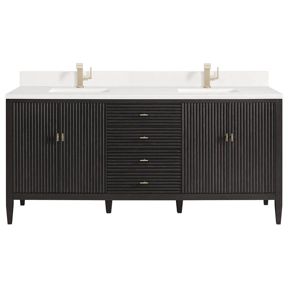 James Martin Vanities Myrrin 72" Vanity in Carbon Oak with Single Hole 3 cm White Zeus Quartz Top & Backsplash, , large