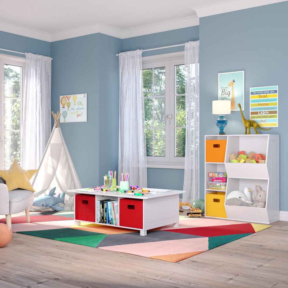 RiverRidge Home Kids 6 Cubby Storage Activity Table in White and Gray NFM