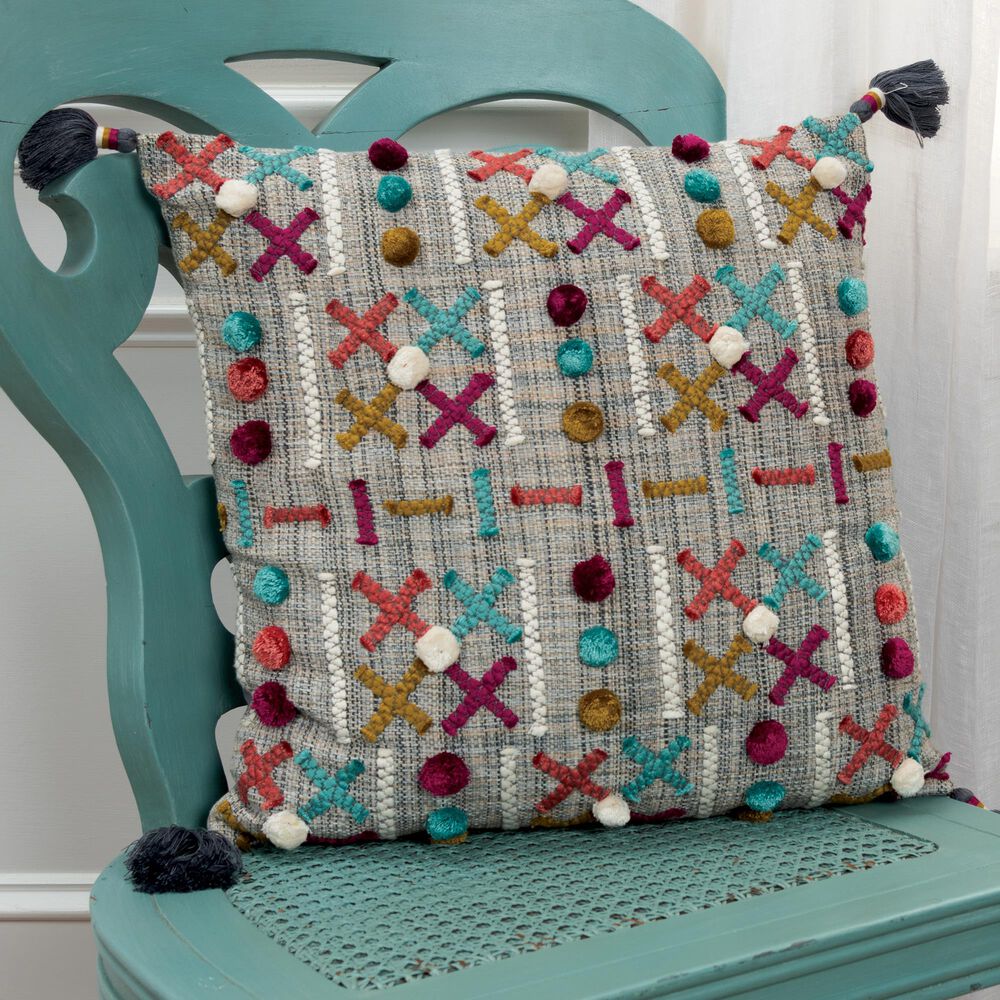Rizzy Home Geometric 20" Pillow Cover in Teal/ Magenta, , large