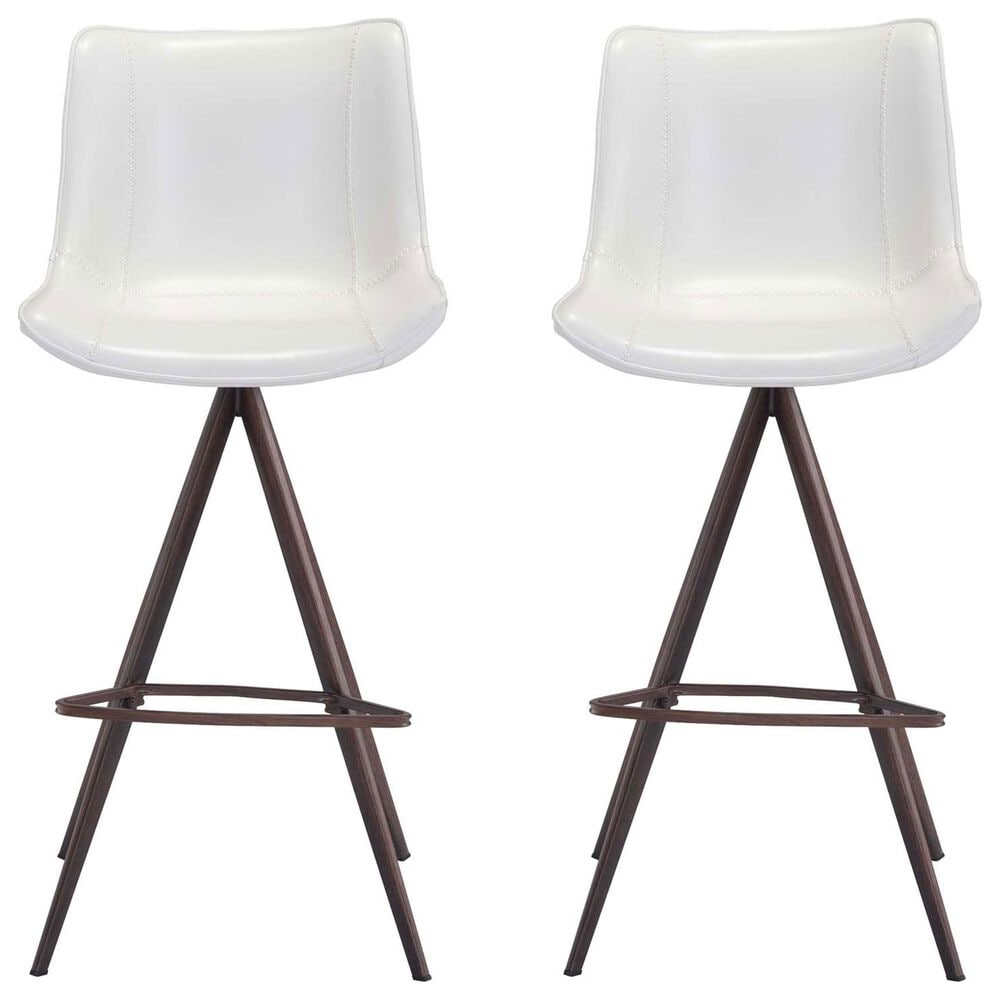 Zuo Modern Aki Bar Stool in White and Dark Brown &#40;Set of 2&#41;, , large