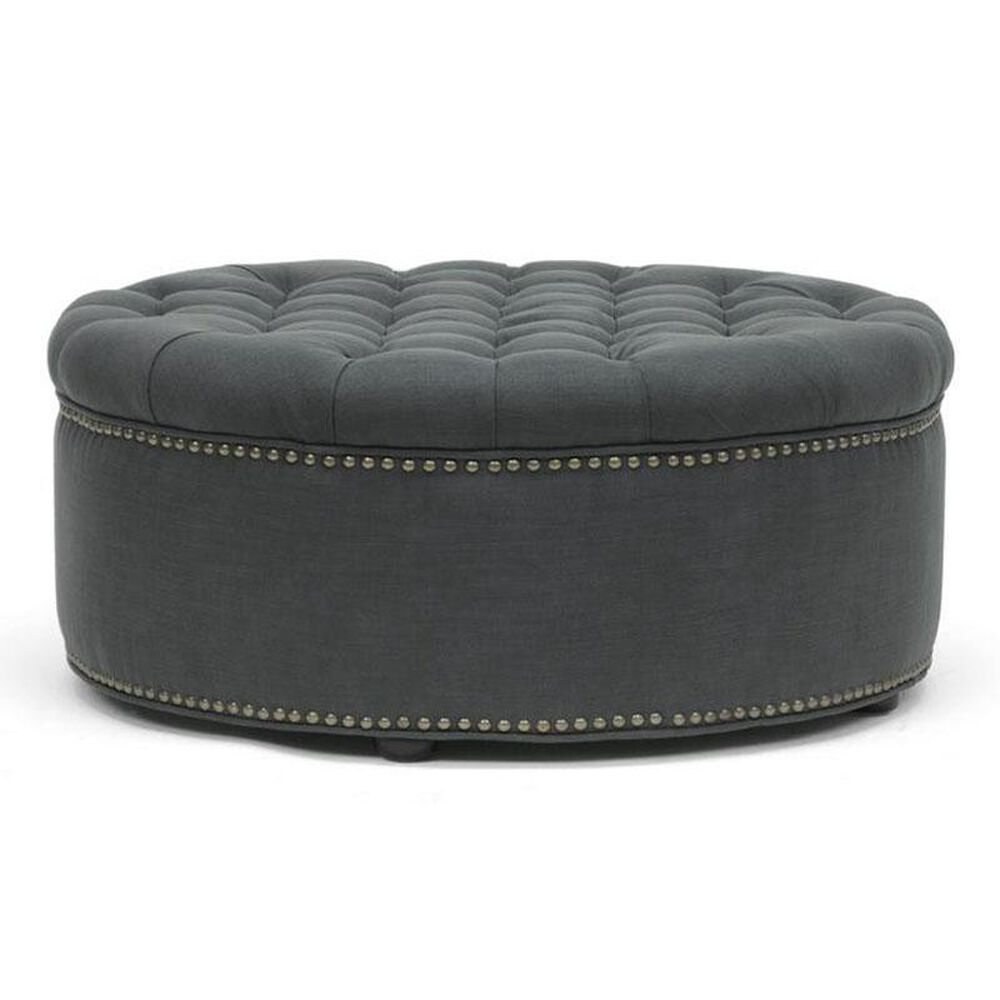 Baxton Studio Iglehart Gray Linen Ottoman, , large