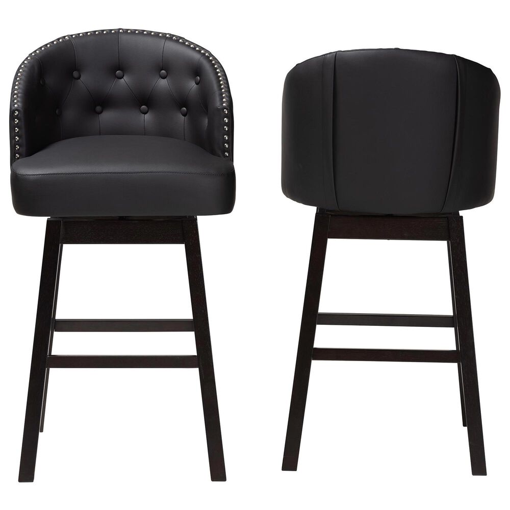 Baxton Studio Avril Swivel Bar Stool with Black Cushion in Dark Espresso Brown (Set of 2), , large